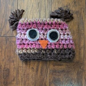 Handmade Crochet Owl Baby Hat 6-12 Months Photo Prop